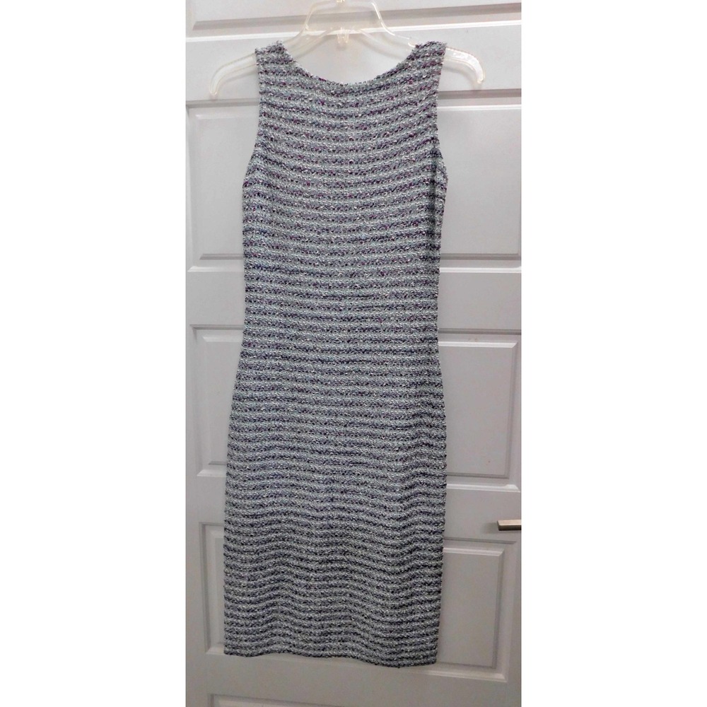 ST JOHN Collection Light Blue White Purple Knit Sleeveless Dress sz 2